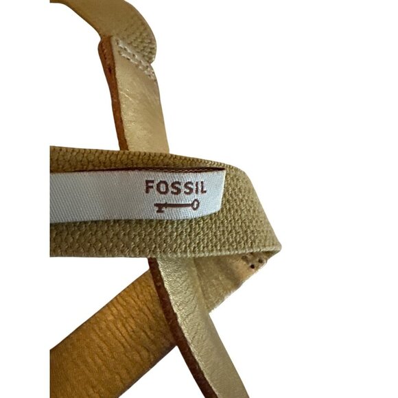 Leather Bow Belt Gold Fossil Size L Adjustable Snap Closure Womens Accessory - Picture 4 of 5